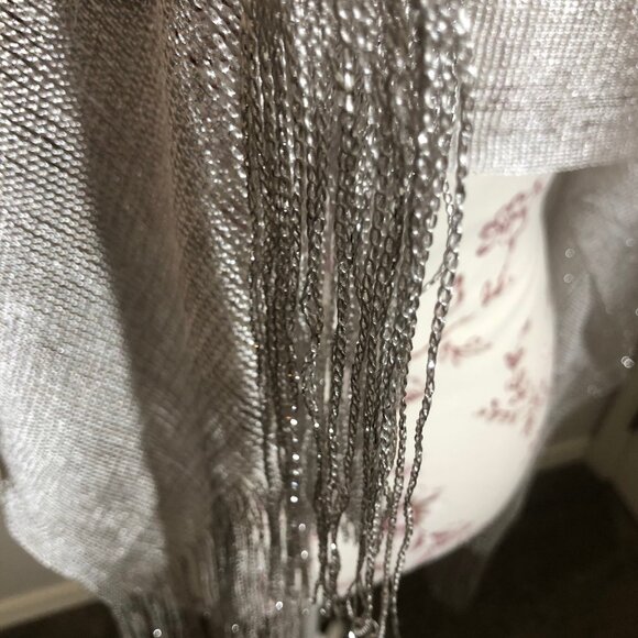 ✨ Kimberly C. Silver Metallic Fringe Scarf/Shawl - Picture 10 of 14